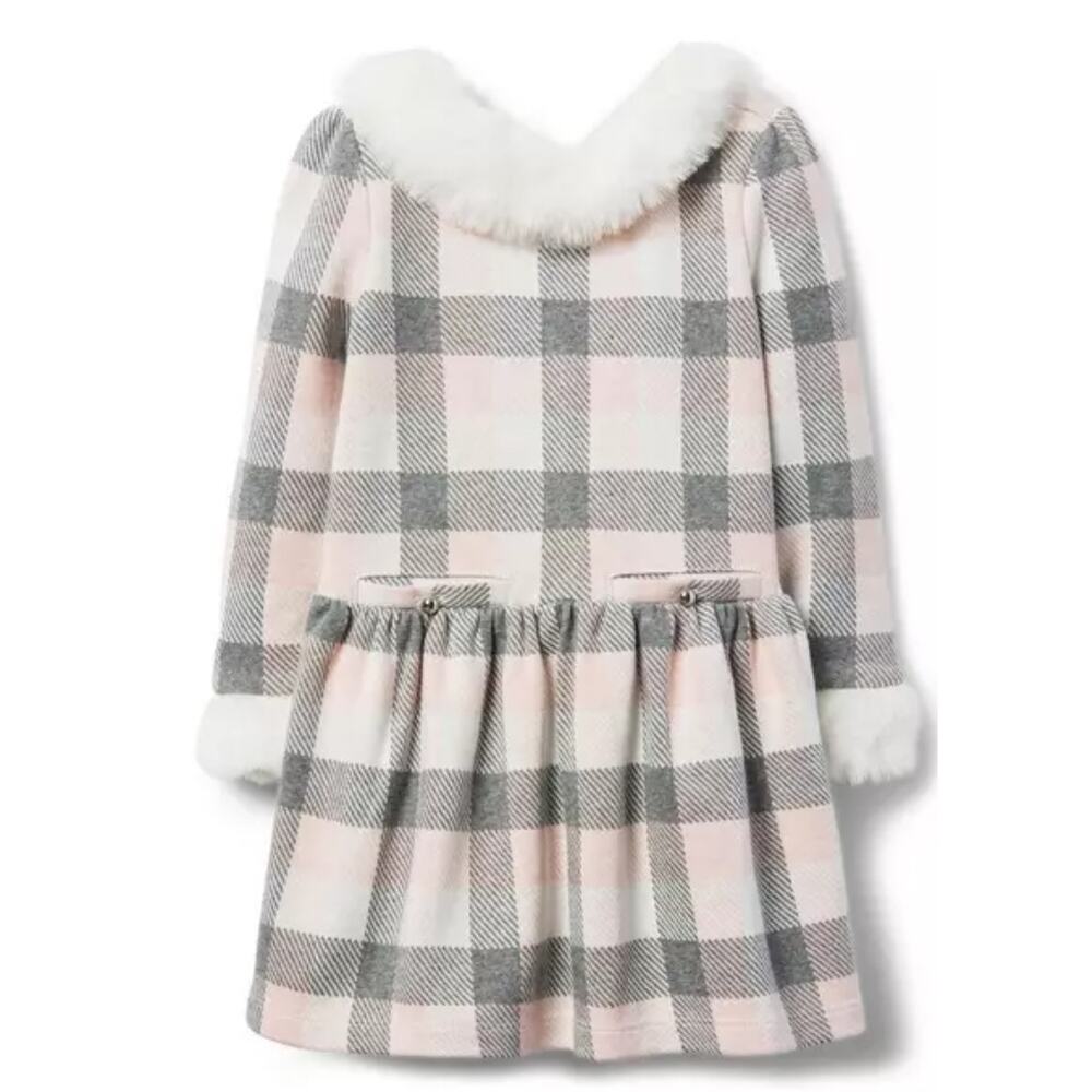 Janie and Jack Checkered Faux Fur Trim Girls Dress NWT